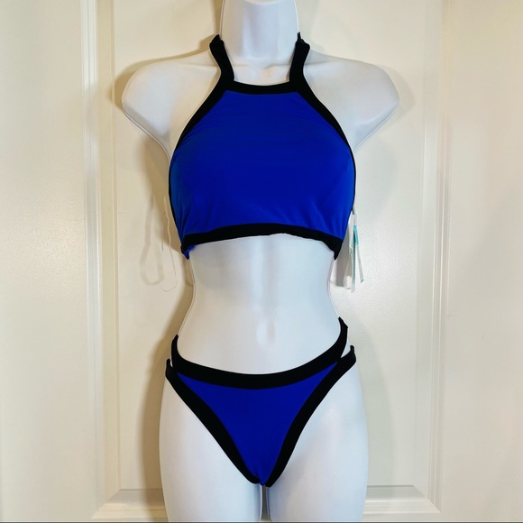 Seafolly Cobalt Blue Halter & Cutout Bikini Set - Picture 1 of 6